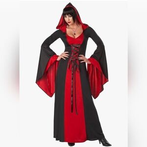 Deluxe Hooded Robe Vampire Witch Costume Halloween Red Black Medium